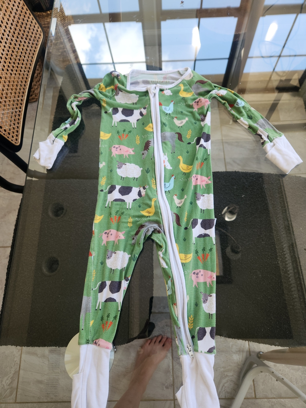Little Sleepies Green Farm Animal Zip One-Piece Footie